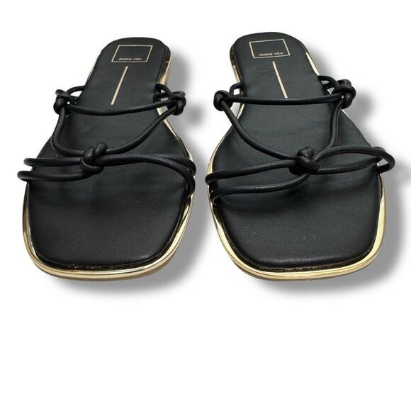 Dolce Vita Flat Sandals Strappy Knotted Square Toe Black and Gold Size 9.5 - Picture 2 of 8